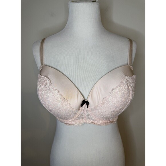 Victoria’s Secret Dream Angels Lined Demi Bra Underwire 38DD Pink Black Bow - Picture 1 of 7